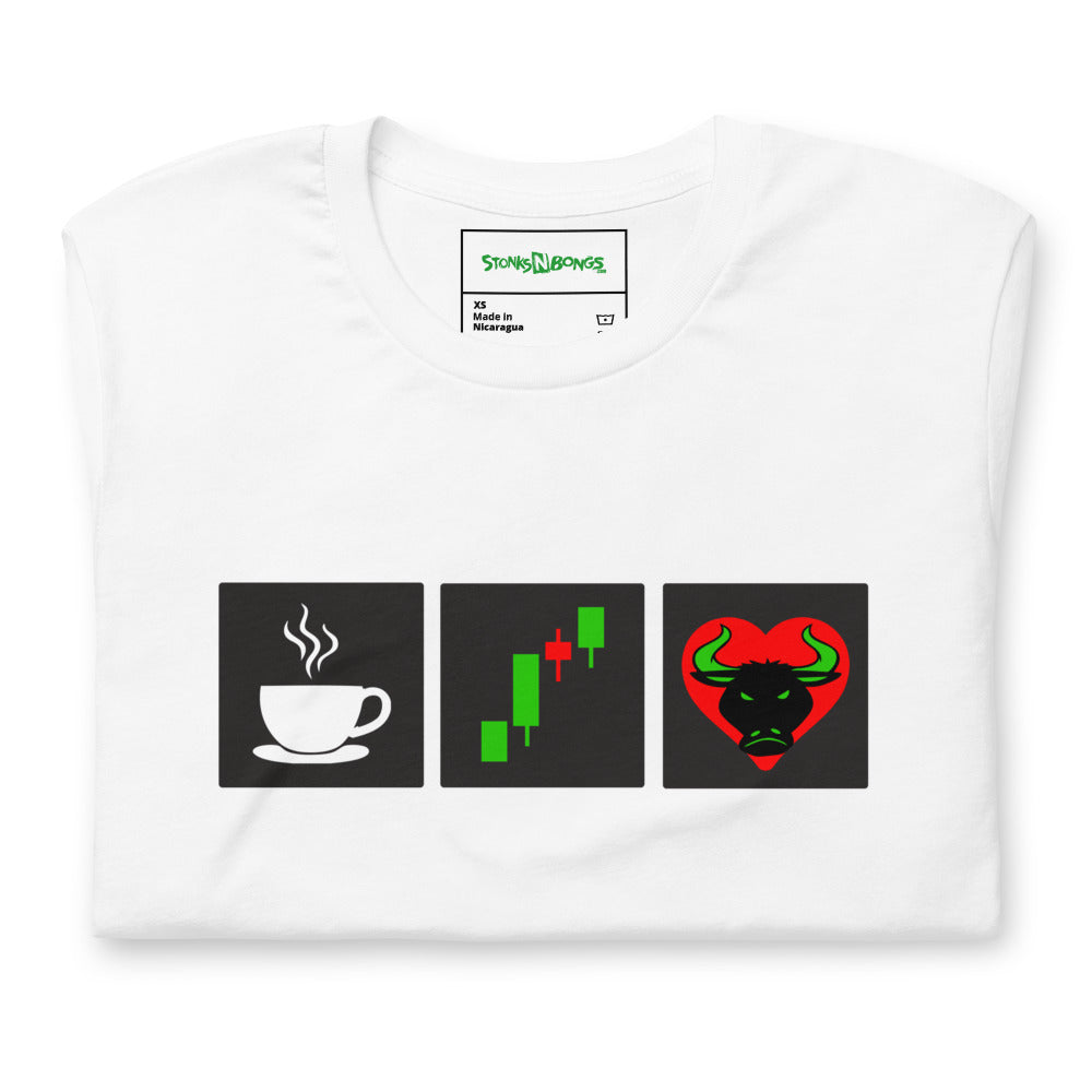 Coffee + Bullish Chart = Love // Unisex t-shirt - Stonksnbongs.com